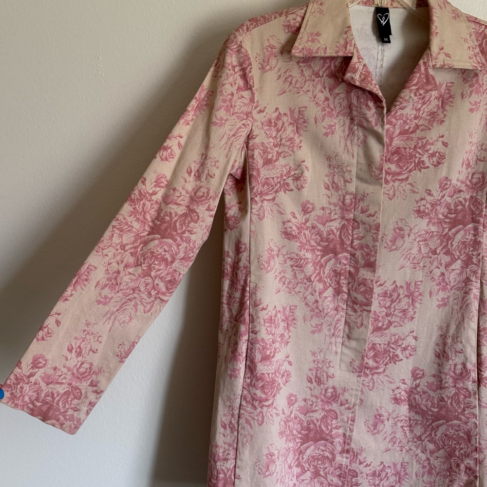 Windsor Blush Pink Vintage Inspired Floral Print Canvas Trench Coat Size Medium - Picture 2 of 9